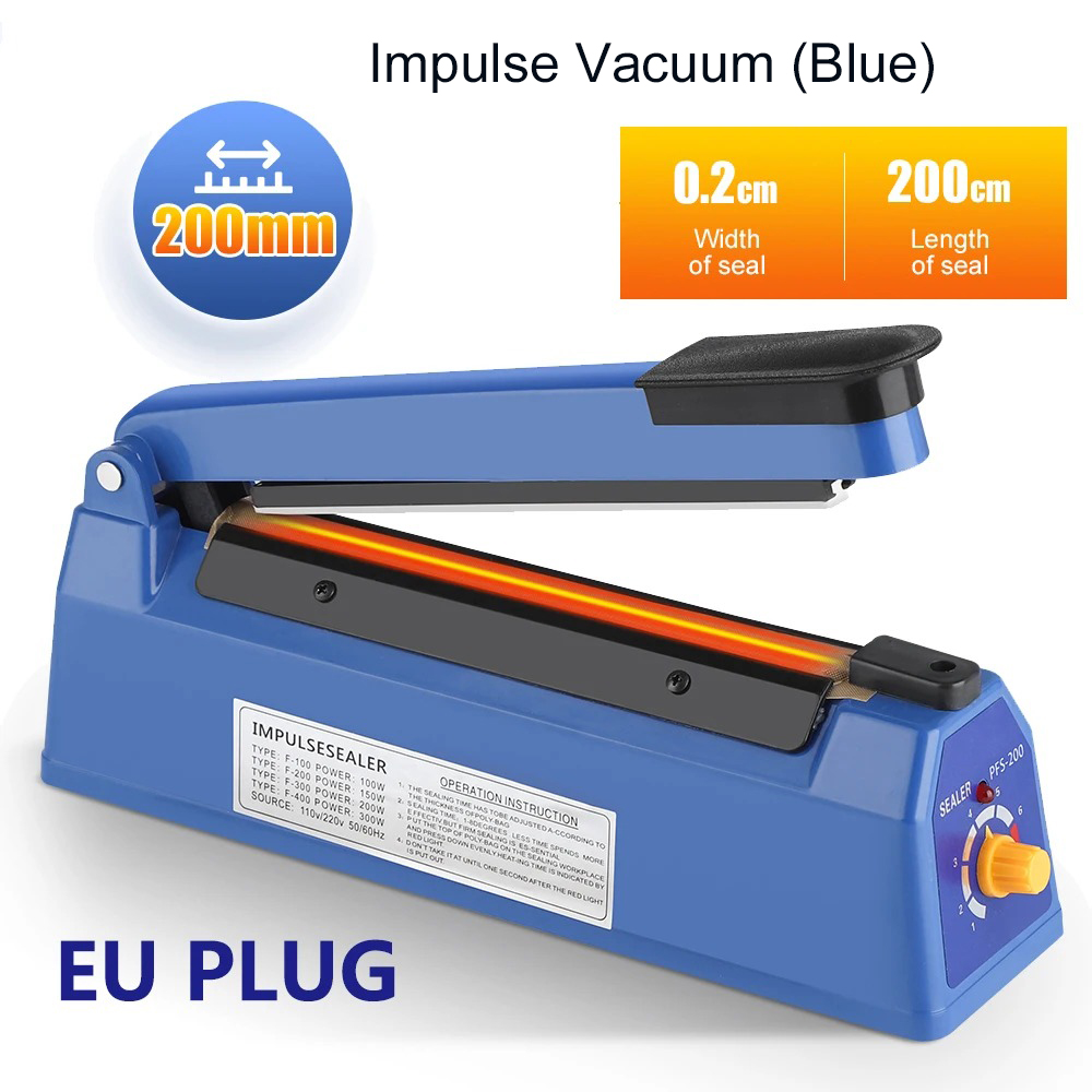 Plastic Bag Impulse Heat Sealer - เครื่องซีลถุงพลาสติกแบบมือหมุน สำหรับครัวเรือน ความยาว 200 มม. ใช้ซีลถุงเก็บอาหารสุญญากาศ