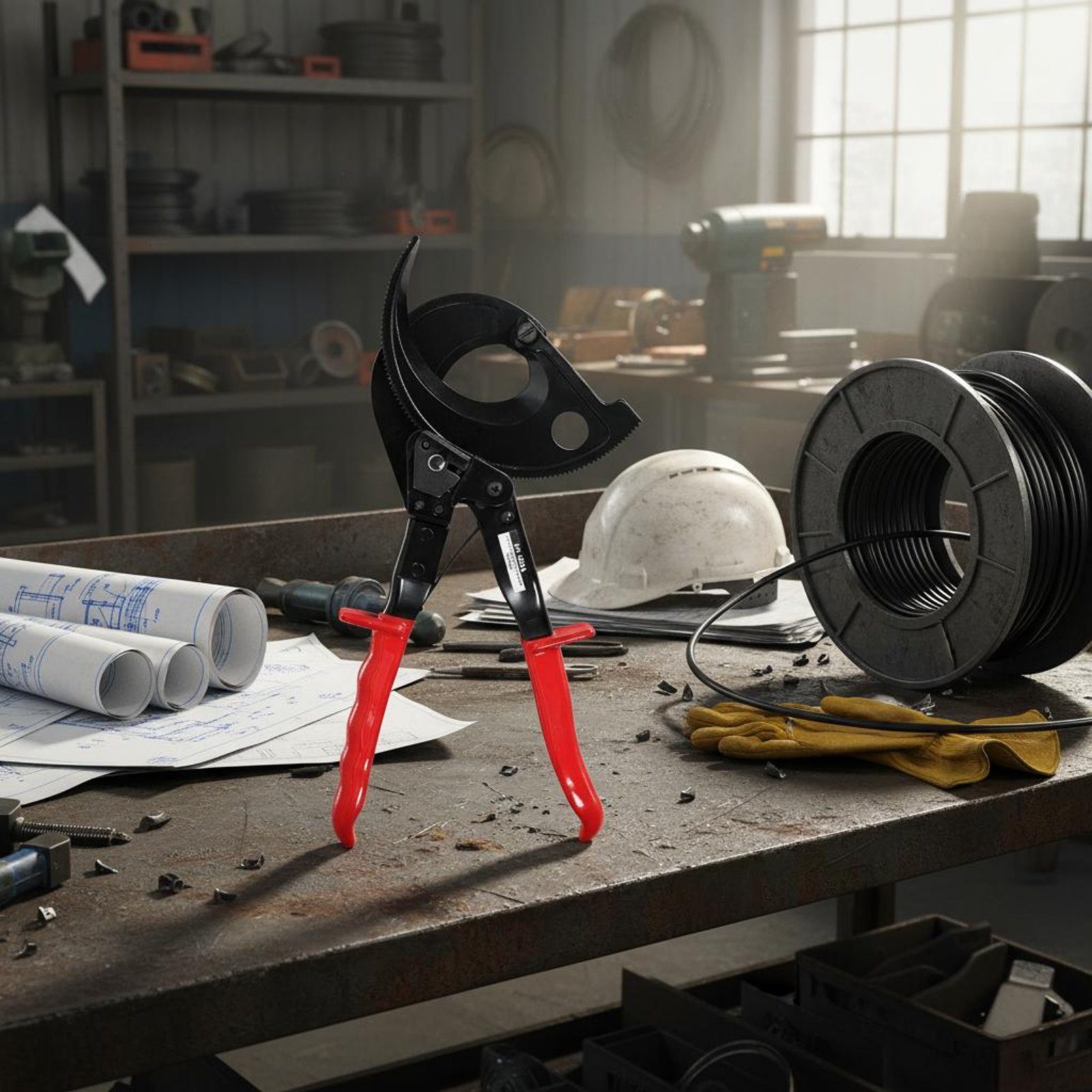 Industrial Tools - เครื่องตัดสายเคเบิลแบบมีระบบแร็ทเช็ต ปลดเร็ว ตัดสายเคเบิลงานหนัก คีมตัดสายไฟแบบหนัก ด้ามจับกันลื่น เครื่องมือตัดสายไฟอุตสาหกรรม