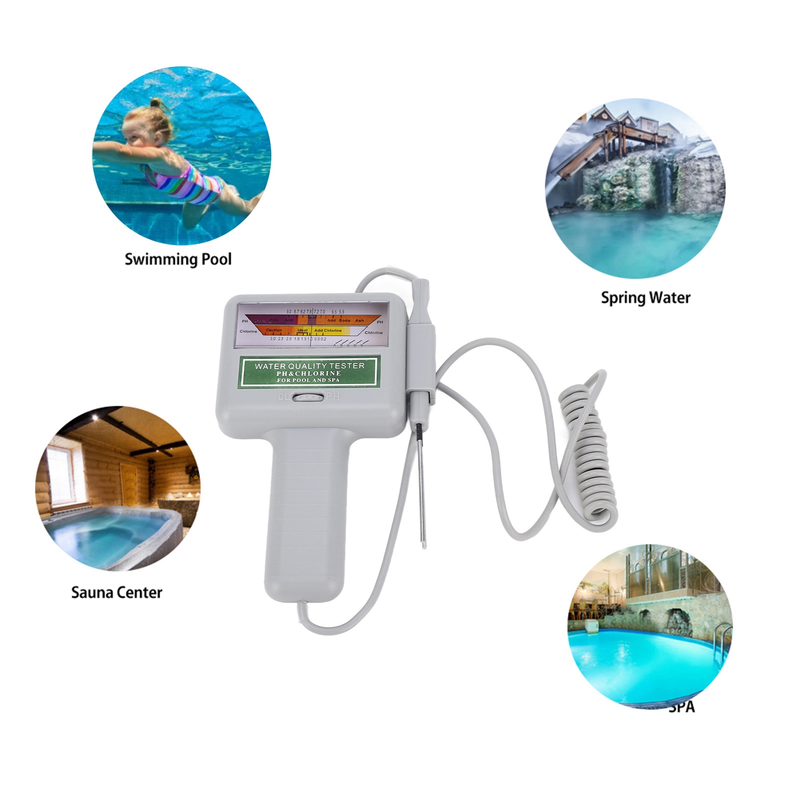 Ph Meter Digital Water Tester - เครื่องวัดคุณภาพน้ำในสระว่ายน้ำแบบดิจิตอล เครื่องวัดค่า pH และคลอรีน ใช้งานง่าย พกพาสะดวก
