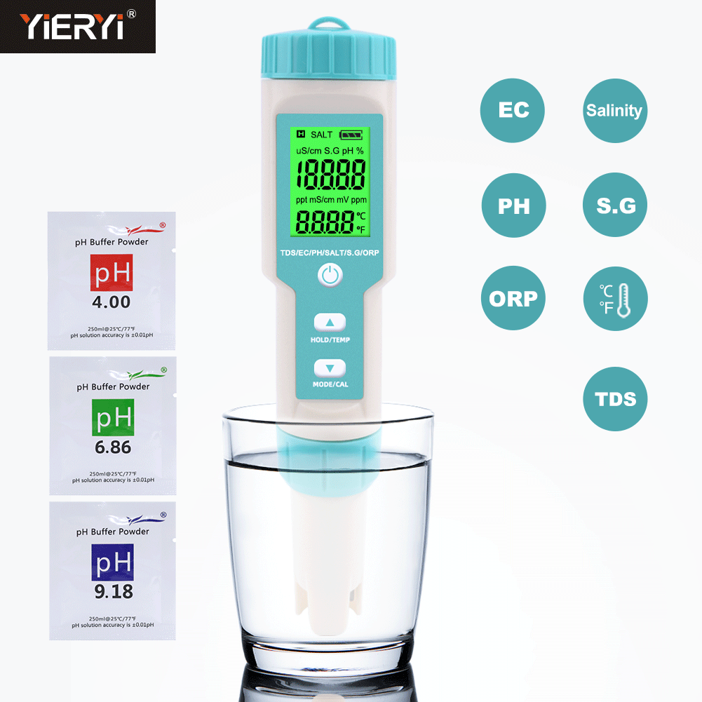 Ph Meter Digital Water Tester - ใหม่ 7 in 1 PH/TDS/EC/ORP/ความเค็ม /S.